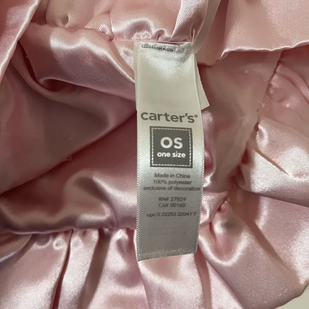 Carter's Pink Rosette Swirl Baby Blanket Satin Ruffle Trim Back Security Lovey